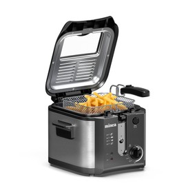 minca Deep Fryer with Basket, 1500W Electric Deep Fryer 2.5L, Adjustable Temperature, Removable Lid with Odor Filter & Viewing Window, Stainless Steel, Foldable Cool-Touch Handle