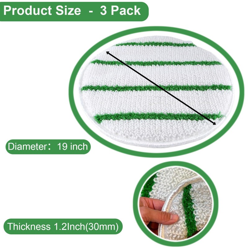 19 Inch Carpet Scrubber Brush Pads, 3 Pack Commercial Synthetic