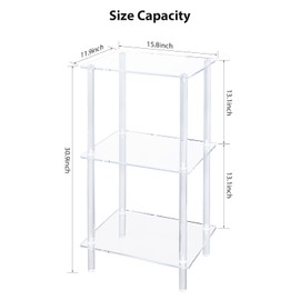 HMYHUM Acrylic Record Player Stand, Turntable Stand with Vinyl Record Storage, Tall Side Table/End Table for Living Room, Bedroom, 3-Tier, Modern, 15.7" L x 11.8" W x 30.8" H, Clear