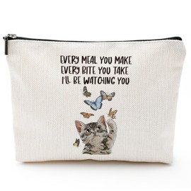 Eronm Cute Cat Makeup Bag, Small Cosmetic Bag, Waterproof Canvas Makeup Pouch, Birthday Christmas Friendship Gifts for Women Family Friends Teens Children, Travel Essentials for Women Girls-A17