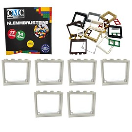 CMC imports Clamping Blocks 6 Windows + Window Frame 1 x 4 x 3 Nubs City Building City 60594 (White - Transparent)