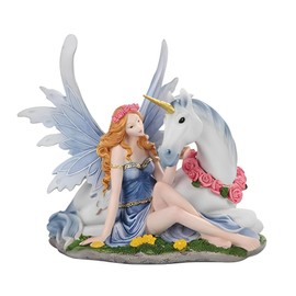 ICE ARMOR 7.5" H Fairy with Unicorn Figurine Statue Sculpture Ornament Decoration Home/Room Decor Ideas for Housewarming, Holidays and Birthdays Great Collectible
