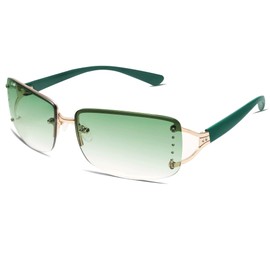 VANLINKER Rimless Frameless rectangular Sunglasses for Women Trendy Y2k 2000s Shades Green Tinted Lens