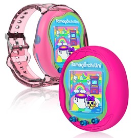 2 Pack Case for Tamagotchi Uni, Silicone Case + TPU Band Protective Cover for Tamagotchi Uni Interactive Virtual Pet Game Machine(Rose Red+Pink)