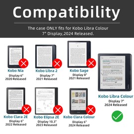 360 Degree Rotating Case for 7" Kobo Libra Colour 2024 Released, Detachable Magnetic Design Protective Adjustable Stand Cover Clear Back with Auto Sleep/Wake (Black)