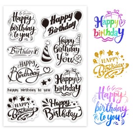 GLOBLELAND Decorative Transparent Stamps "Happy Birthday" for Creating Cards, Birthday Text, Clear Stamp Seals, Transparent Stamps for DIY Scrapbooking, Photo Album, Diary