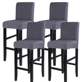 SearchI Jacquard Bar Stool Covers Set of 4, Stretch Washable Barstool Seat Covers, Counter Height Chair Covers for Kitchen Dining Room Cafe (Check Jaquard Grey)