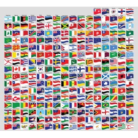 Sheet of Waving: All 256 World Flag Stickers (Countries Regions Small Set Every Country for Laptop Phone of Scrapbook (1 inch Tall Each Sticker)