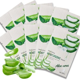 Aloe Vera Face Masks Skincare 10Pcs, Sheet Mask with Hyaluronic Acid, Hydrating Face Mask for Soothing & Moisturizing, Organic Aloe Vera for All Skin Types, Daily Calming Facial Sheet Mask