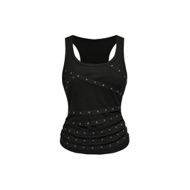 Floerns Women's Y2k Tank Top Sleeveless Square Neck Ribbed Ruched Side Rivet Grunge Vest Going Out Camisole Black Large