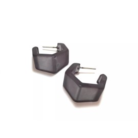 Leetie Lovendale Charcoal Gray Hexagon Geo Vintage Frosted Lucite Hoop Earrings