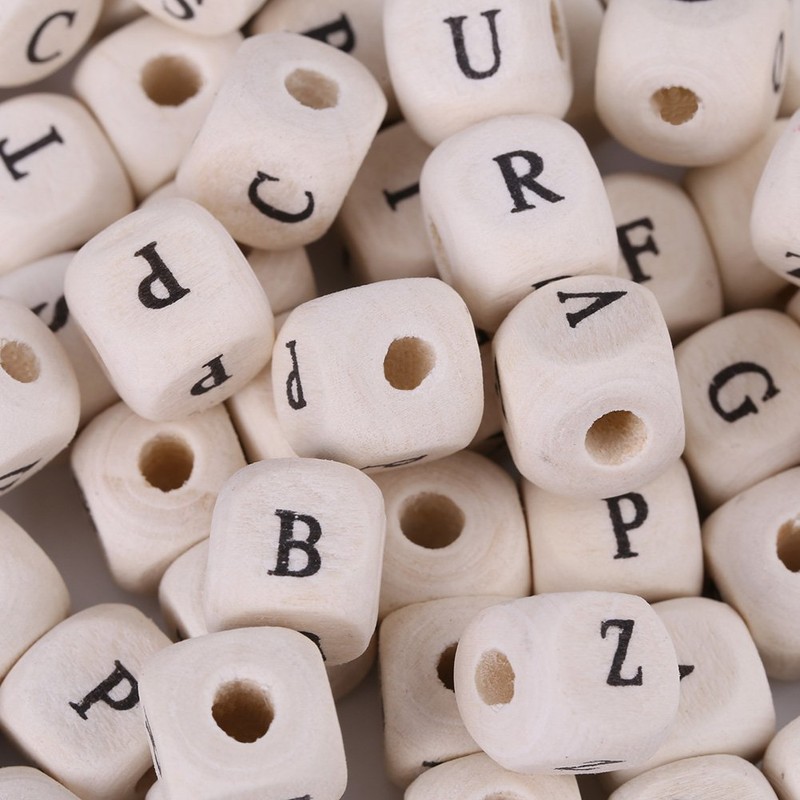 Wooden Letter Beads, Letter Beads, 100 Pieces Cube Beads Cube