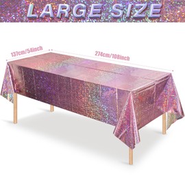 6 Pack New Iridescent Pink Tablecloth Party Decorations, Holographic Pink Glitter Plastic Tablecloth, Disposable Laser Rectangle Table Cover for Disco Birthday 70s Theme Party Decorations, 54x108 Inch