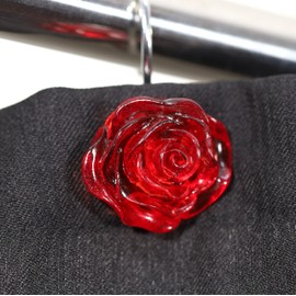 Red Rose Shower Curtain Hooks: Burgundy Crystal Glitter Ice Textured Decorative Hooks for Flower Leaf Plant Spring Themed Shower Curtain - Cute Floral Shower Curtain Rings for Girls Bathroom Decor