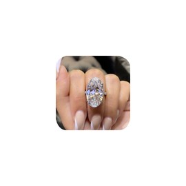 Women's Extra Big Oval Wedding Ring Cubic Zirconia Imitation Diamond Moissanite Promise Rings for Women Anniversary Statement Plated 925 Sterling Silver Solitaire Cocktail Fake Engagement Ring Size 7