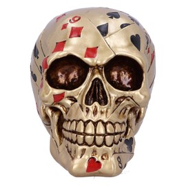 Nemesis Now Dead Mans Hand Golden Playing Card Skull Ornament,15cm, Gold