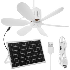 Kittmip 1 Set Portable Solar Ceiling Fan Kit 15w Monocrystalline Solar Panel USB Hanging Ceiling Fan with On/Off Button for Patio Camping Tent Chicken Coop Greenhouse Shed
