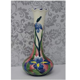 Old Tupton Ware Tube Lined Blue Iris Bud Vase 21cm 8'' TW1222