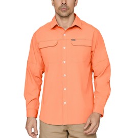 PIQIDIG Men's Long Sleeve Sun Protection Shirts UPF 50+ Quick Dry Cooling Button Down Shirts Hiking Fishing Camping Travel Safari Dusty Orange XL