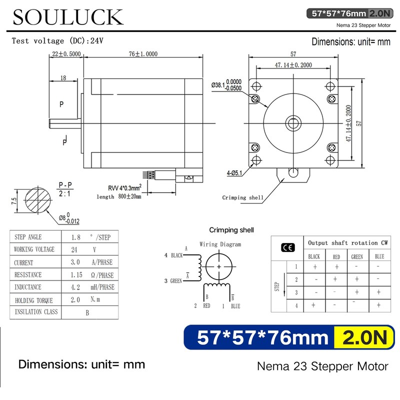 SOULUCK Nema 23 Stepper Motor 57x57x76mm Body 1.8 Stepper Angle