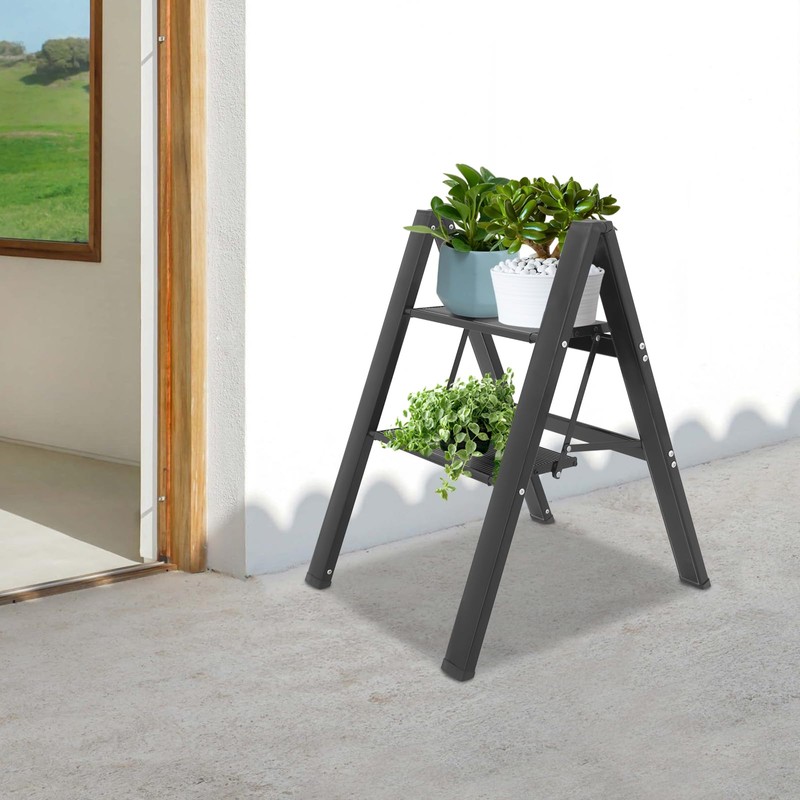2 Step Ladder,Aluminum Lightweight Folding 2 Step Stool with Anti-Slip