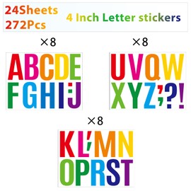 Dvobez 272 piezas de 24 hojas de calcomanías de letras grandes, letras de vinilo multicolor de 4 pulgadas, estilo moderno, resistente a la decoloración, uso en exteriores