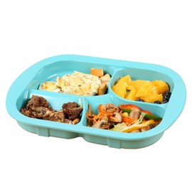 Ehucon Adaptive Utensils Plates with Extra Wall,Non-slip&Spill-proof Melamine Plate for Dementia,Stroke, Tremors,Self-Feeding Dinnerware for Elderly (Melamine 4-Compartment Divided Plates)