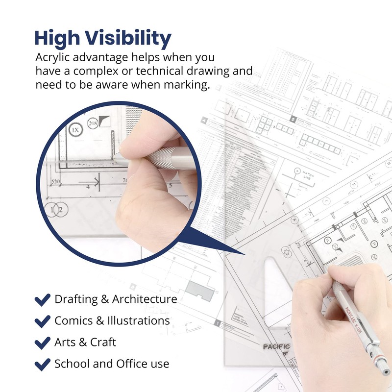 Pacific Arc Drafting Triangle, 4-inch, 45/90 Degrees, w/Inking Edge, Topaz
