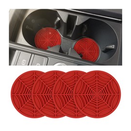 BESULEN Car Cup Coasters, 4 Pack Spider Web PVC Non-Slip Drink Mat, 2.75 Inch Universal Auto Cup Holder Insert Drainage Coasters, Car Interior Accessories Ornaments for SUV, Truck, Sedan (Red)