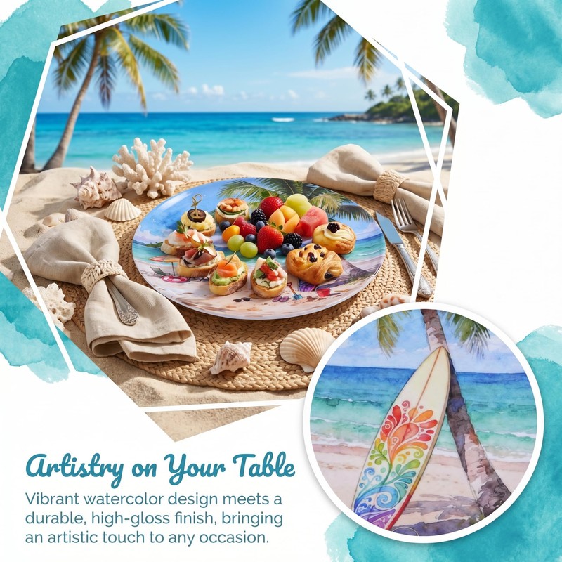 molidiki 12-Piece Melamine Dinner Plates, 10.5" Beach Coastal, BPA-Free.