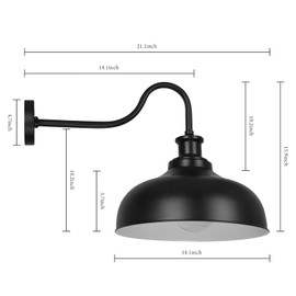 Diyel Outdoor Gooseneck Barn Lights,14 Inch Dome Outdoor Wall Sconce Farmhouse Exterior Wall Mount Light Vintage Wall Lighting Fixture Industrial Black Wall Lantern for Porch, Entryway, Garage, 2 Pack