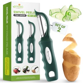 Spring Chef Premium Swivel Vegetable Peelers for Kitchen, Stainless Steel Apple Peelers with Soft Grip Handle and Sharp Blades, Perfect for Potato, Carrot, Mango, Cucumber - Set of 2 - Pine Green