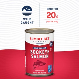Bumble Bee Canned Red Sockeye Salmon, 14.75 oz Cans (Pack of 12) - Premium Wild Caught Salmon with Skin & Bones - 20g Protein - MSC Certified Sustainable Seafood, Non-GMO, Gluten Free, Kosher