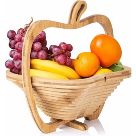 GMMH Foldable Basket Bamboo Decorative Bowl, Fruit Bowl, Wood Apple 1