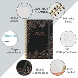 2025-2026 Planner - Academic Planner 2025-2026 from July 2025 to June 2026, Planner 2025-26 with 12 Monthly Tabs, Inner Pocket, 6.4" x 8.5", Grey