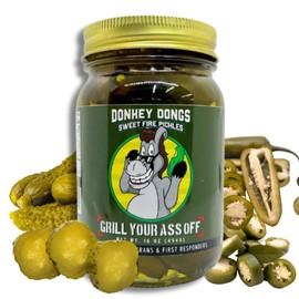Grill Your As* Off Donkey Dongs Bread and Butter Pickles - 16oz Sweet and Spicy Pickles with Jalapeno - Flavor-Packed Pickle Chips with Zesty Brine - Veteran Owned & Made in USA
