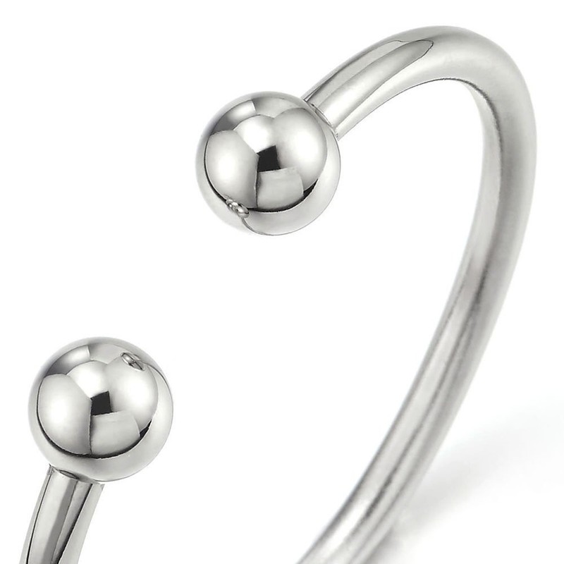 COOLSTEELANDBEYOND Elastic Adjustable Stainless Steel Ball Polished Cuff Bangle Bracelet
