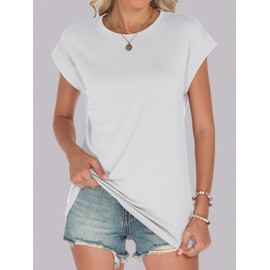 ANRABESS Women Cap Sleeve Tops 2025 Trendy Summer Loose Fit Cute Basic T Shirts Business Dressy Casual Outfits Clothes White Large