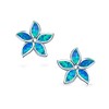 Blue Created Opal Inlay Petals Flower Stud Earrings For Women