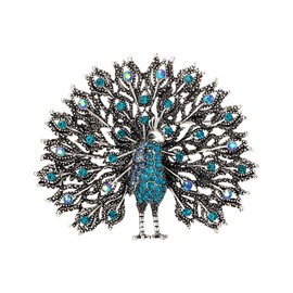 Vintage Peacock Tails Brooch Pin for Women Girls Fashion Rhinestone Shiny Blue Crystal Big Bird Animal Brooches Lapel Pins Elegant Dress Accessories Wedding Christmas Birthday Jewelry Unisex Gift