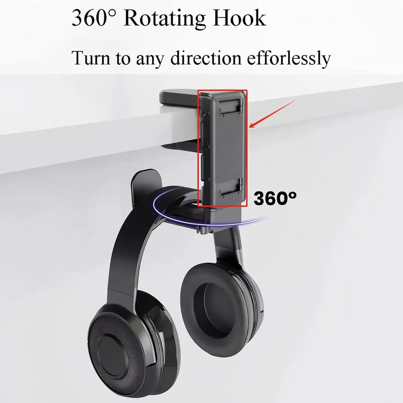 LZZEM Under Desk Headphone Stand Holder 360° Adjustable Rotating Arm
