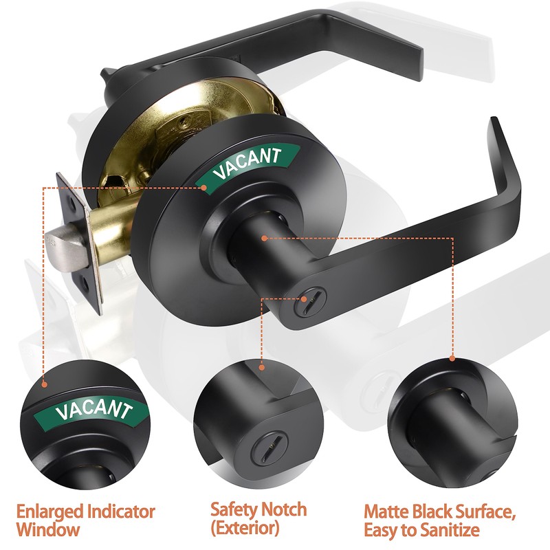 Crystmetal Privacy Indicator Lever Lock, Occupy Door Handle for Bathroom,