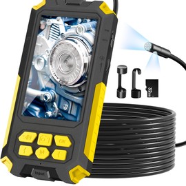 Dual Lens Endoscope Camera with Light, 1080P Borescope with 32GB Card - IP68 & 4.5" Sewer Inspection Camera with 16.5FT Semi-Rigid Cable, Birthday Gifts for Men, Tools Cool Gadgets - Yellow
