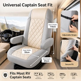 SummerCool RV Seat Covers for Captains Chairs,Faux Leather Camper Seat Cover with Armrest Covers and Side Pockets for Class A RV,Camper Trailer & Van,Pet Friendly and Waterproof(2 Pack,Grey)