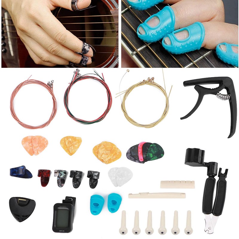 Guitar Accessories Kit Tuner Strings Changing Capo Picks Nail Cover