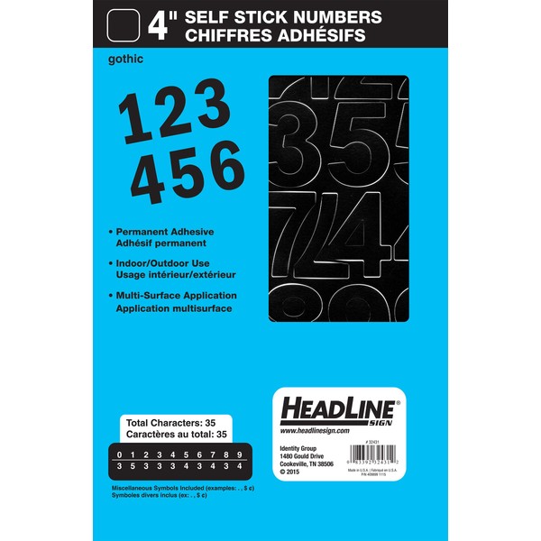 Headline Sign 32431 Stick-On Vinyl Numbers, Black, 4-Inch
