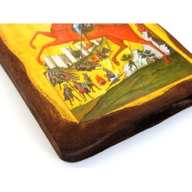 Handmade Wooden Greek Christian Orthodox Wood Icon of Saint Dimitrios Demetrius Demetrios Riding His Horse / 1AP