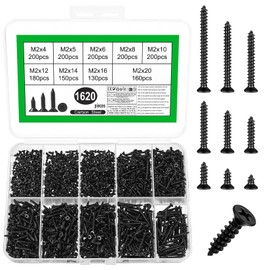 1620 Pcs M2 Screws for Wood Screws Assortment, Self Tapping Screws, Small Self-tapping Screws, Assorted Screws Set, Mixed Cross Flat Head Screws for Drywall Chipboard Furniture Decking Screws(Black)