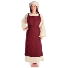 HEMAD Medieval apron Flurdamurs made of cotton, brown, beige, red robe LARP, red