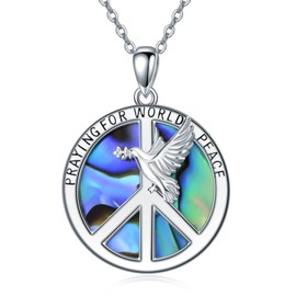 VONALA Sterling Silver Peace Sign Pendant Necklace with Dove Hippie Peace Jewelry Gifts for Women Men